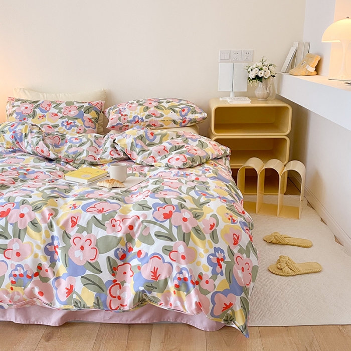 91家纺网 家纺一手货源 找家纺 2021窝米秋冬新品13070全棉四件套 粉桃桃