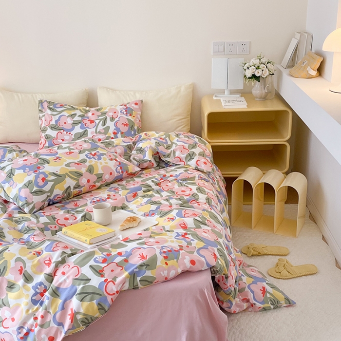 91家纺网 家纺一手货源 找家纺 2021窝米秋冬新品13070全棉四件套 粉桃桃