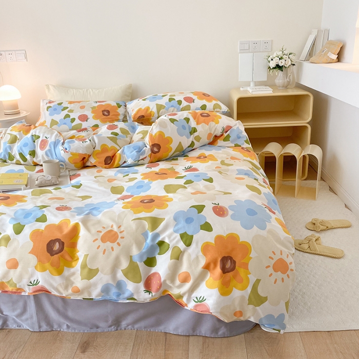 91家纺网 家纺一手货源 找家纺 2021窝米秋冬新品13070全棉四件套 太阳花