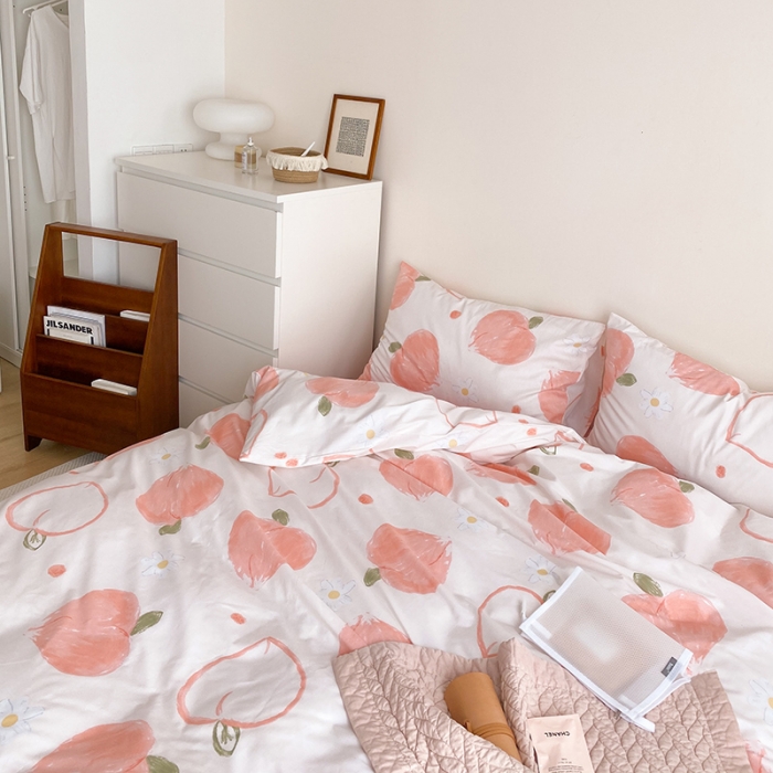 91家纺网 家纺一手货源 找家纺 2021窝米秋冬新品13070全棉四件套 桃桃子