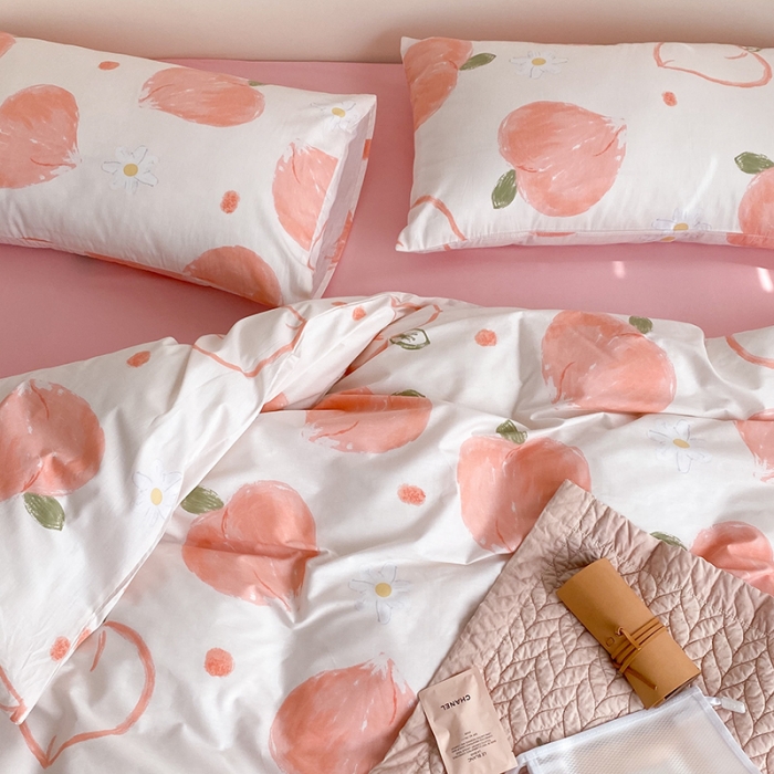 91家纺网 家纺一手货源 找家纺 2021窝米秋冬新品13070全棉四件套 桃桃子