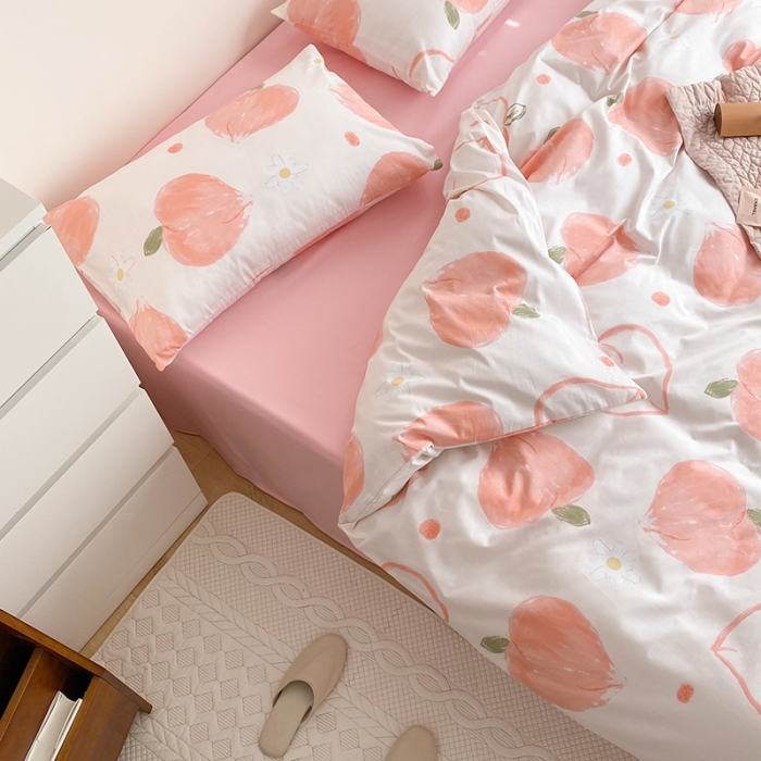 91家纺网 家纺一手货源 找家纺 2021窝米秋冬新品13070全棉四件套 桃桃子