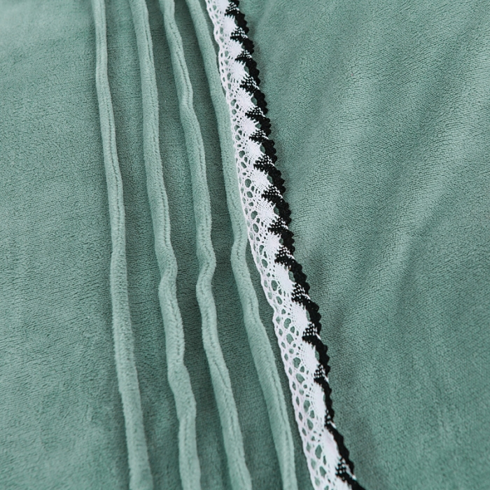 91家纺网 家纺一手货源 找家纺 绒兔兔 2021牛奶绒韩版揪花床裙四件套 豆绿