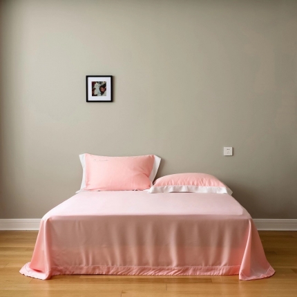 91家纺网 家纺一手货源 找家纺 傲蕾正宗60支兰精天丝纯色床单枕套三件套单品宽边枕套床笠款