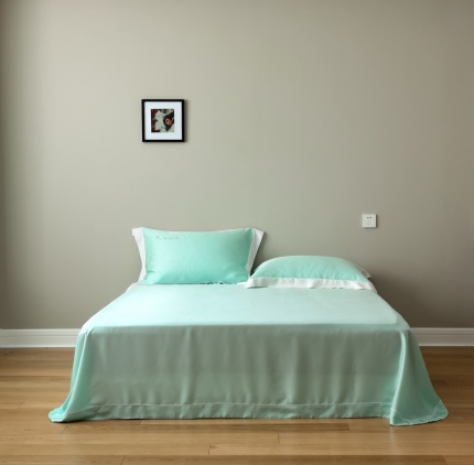 91家纺网 家纺一手货源 找家纺 傲蕾正宗60支兰精天丝纯色床单枕套三件套单品宽边枕套床笠款