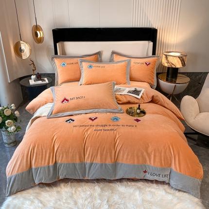 澳梵 2021【艾利克斯】婴儿绒轻奢风刺绣四件套 艾利克斯-橙