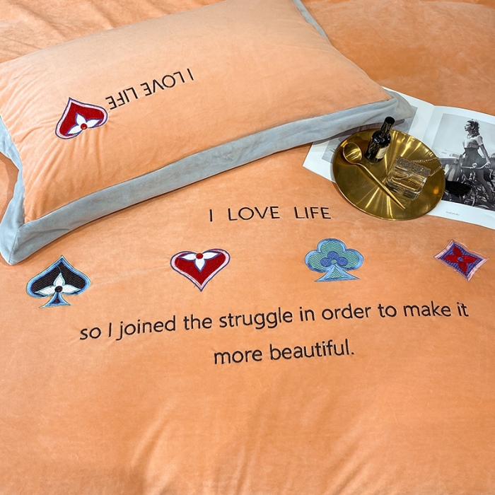 91家纺网 家纺一手货源 找家纺 澳梵 2021【艾利克斯】婴儿绒轻奢风刺绣四件套 艾利克斯-橙