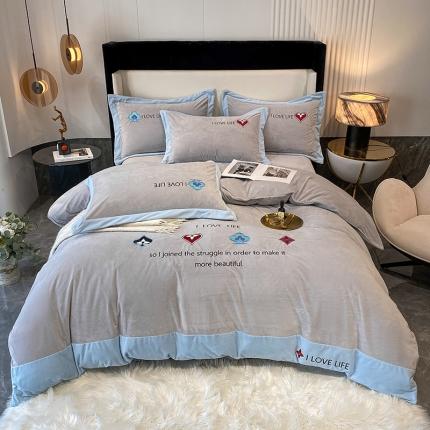 澳梵 2021【艾利克斯】婴儿绒轻奢风刺绣四件套 艾利克斯-灰