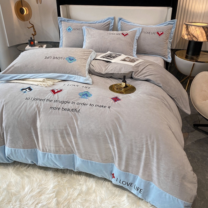 91家纺网 家纺一手货源 找家纺 澳梵 2021【艾利克斯】婴儿绒轻奢风刺绣四件套 艾利克斯-灰