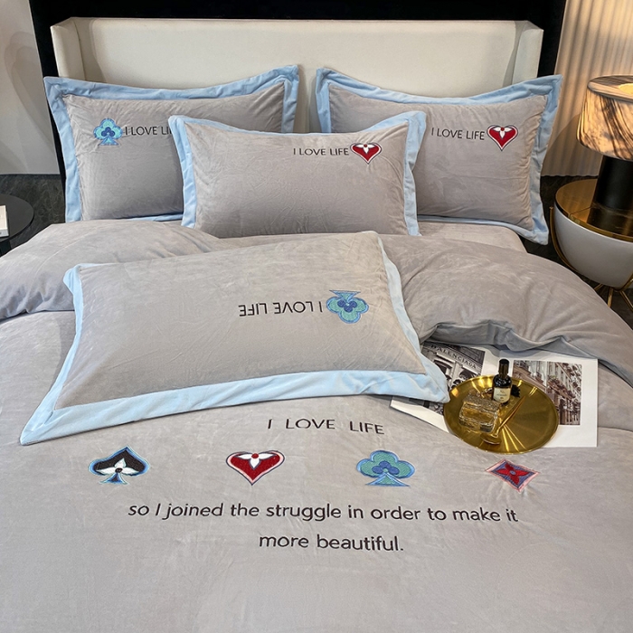 91家纺网 家纺一手货源 找家纺 澳梵 2021【艾利克斯】婴儿绒轻奢风刺绣四件套 艾利克斯-灰