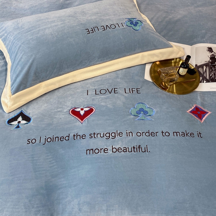 91家纺网 家纺一手货源 找家纺 澳梵 2021【艾利克斯】婴儿绒轻奢风刺绣四件套 艾利克斯-蓝灰