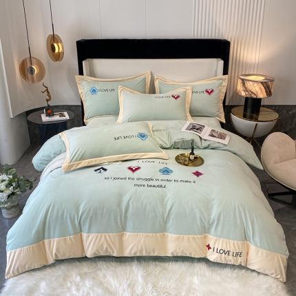 澳梵 2021【艾利克斯】婴儿绒轻奢风刺绣四件套 艾利克斯-水绿