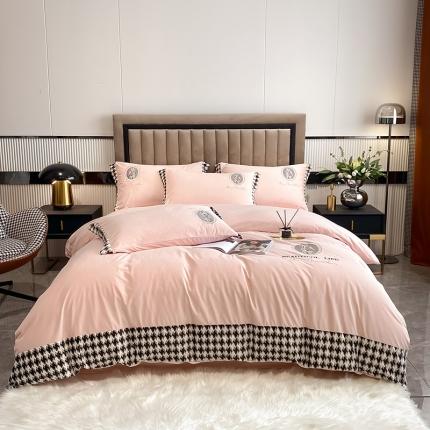 澳梵 2021【爱神系列】婴儿绒轻奢风刺绣四件套 爱神-粉玉