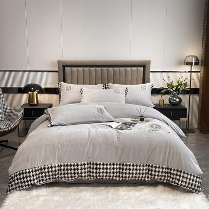 澳梵 2021【爱神系列】婴儿绒轻奢风刺绣四件套 爱神-灰色