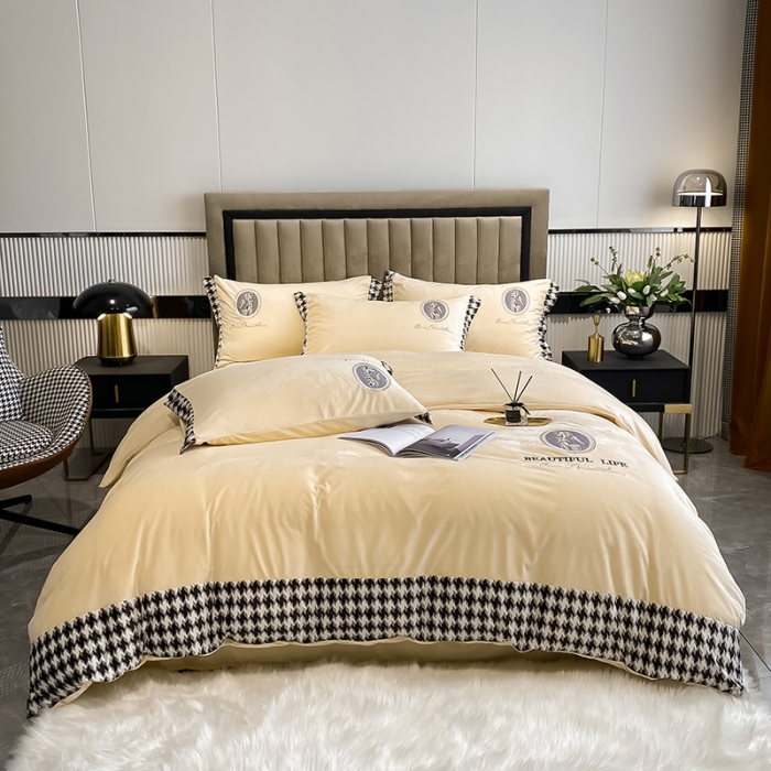 91家纺网 家纺一手货源 找家纺 澳梵 2021【爱神系列】婴儿绒轻奢风刺绣四件套 爱神-米色