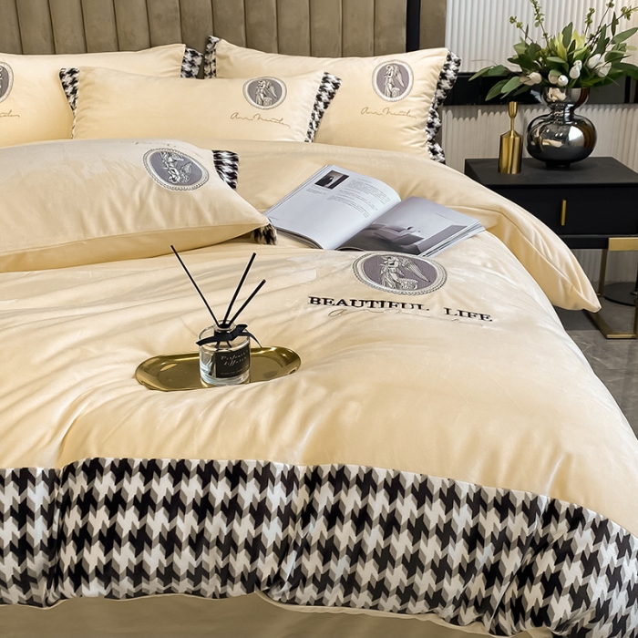 91家纺网 家纺一手货源 找家纺 澳梵 2021【爱神系列】婴儿绒轻奢风刺绣四件套 爱神-米色