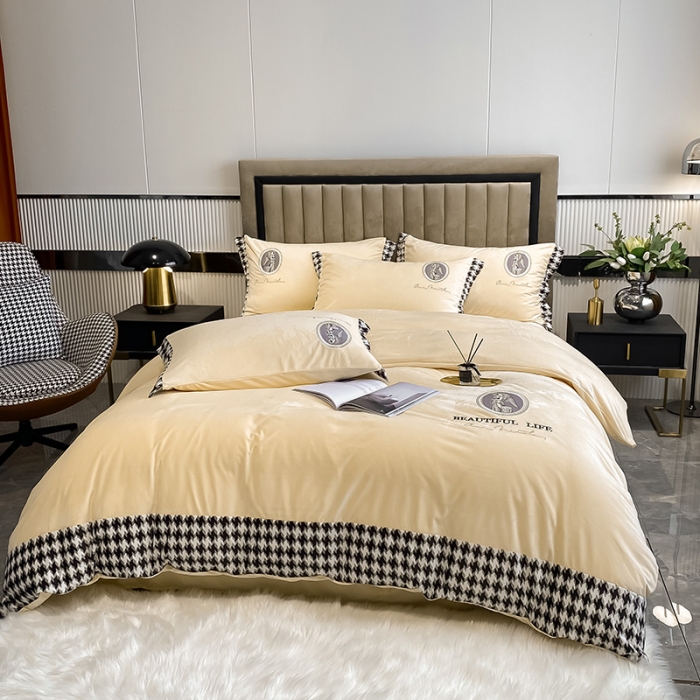 91家纺网 家纺一手货源 找家纺 澳梵 2021【爱神系列】婴儿绒轻奢风刺绣四件套 爱神-米色