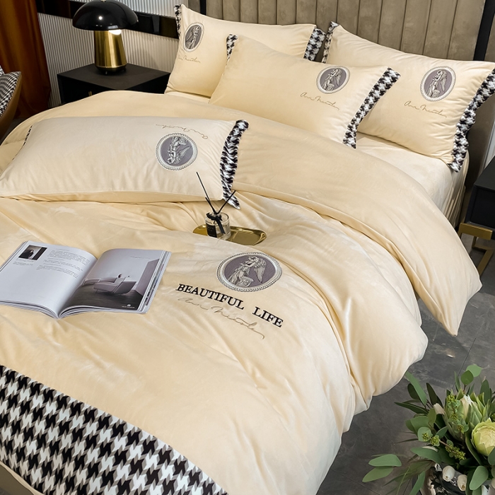 91家纺网 家纺一手货源 找家纺 澳梵 2021【爱神系列】婴儿绒轻奢风刺绣四件套 爱神-米色