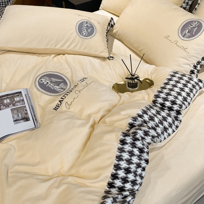 91家纺网 家纺一手货源 找家纺 澳梵 2021【爱神系列】婴儿绒轻奢风刺绣四件套 爱神-米色