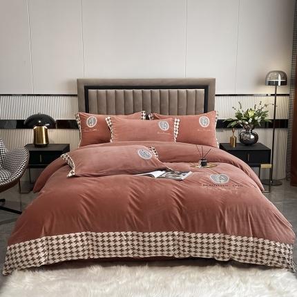 澳梵 2021【爱神系列】婴儿绒轻奢风刺绣四件套 爱神-南瓜色