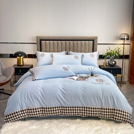 澳梵 2021【爱神系列】婴儿绒轻奢风刺绣四件套 爱神-浅蓝