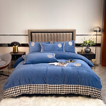 澳梵 2021【爱神系列】婴儿绒轻奢风刺绣四件套 爱神-蔚蓝