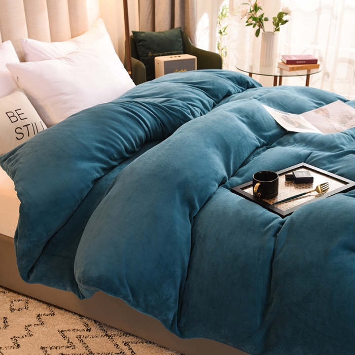 91家纺网 家纺一手货源 找家纺 甜之梦 2025牛奶绒纯色拼色单品四件套被套（可定制尺寸）宝石蓝