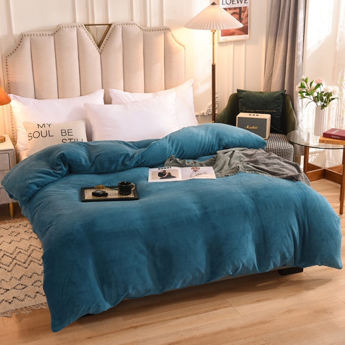 91家纺网 家纺一手货源 找家纺 甜之梦 2025牛奶绒纯色拼色单品四件套被套（可定制尺寸）宝石蓝