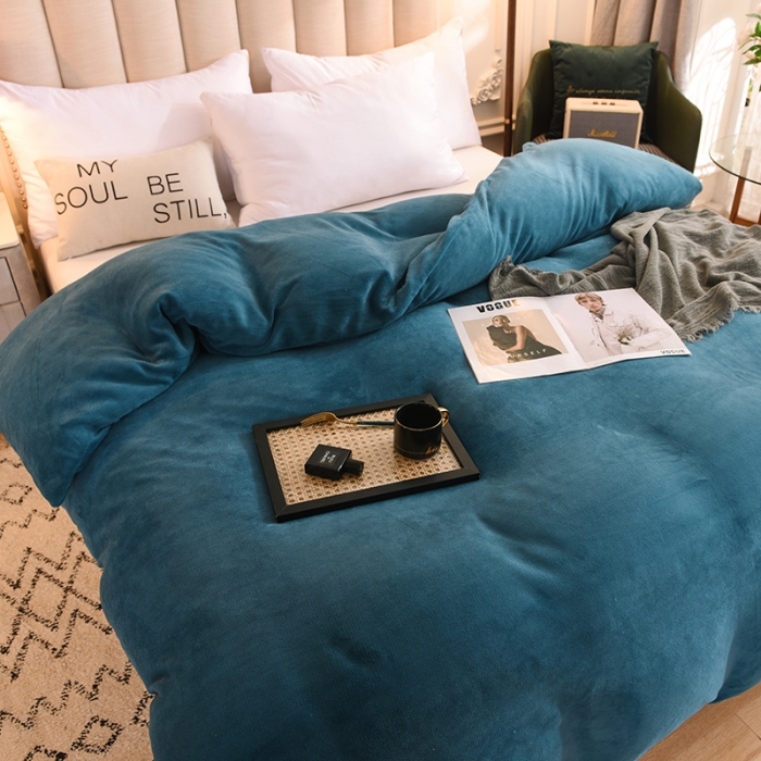 91家纺网 家纺一手货源 找家纺 甜之梦 2025牛奶绒纯色拼色单品四件套被套（可定制尺寸）宝石蓝