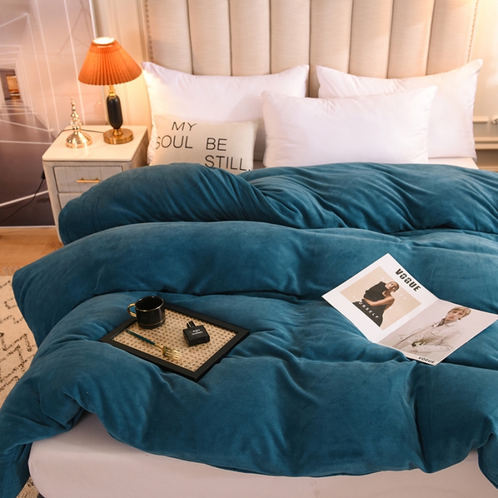 91家纺网 家纺一手货源 找家纺 甜之梦 2025牛奶绒纯色拼色单品四件套被套（可定制尺寸）宝石蓝