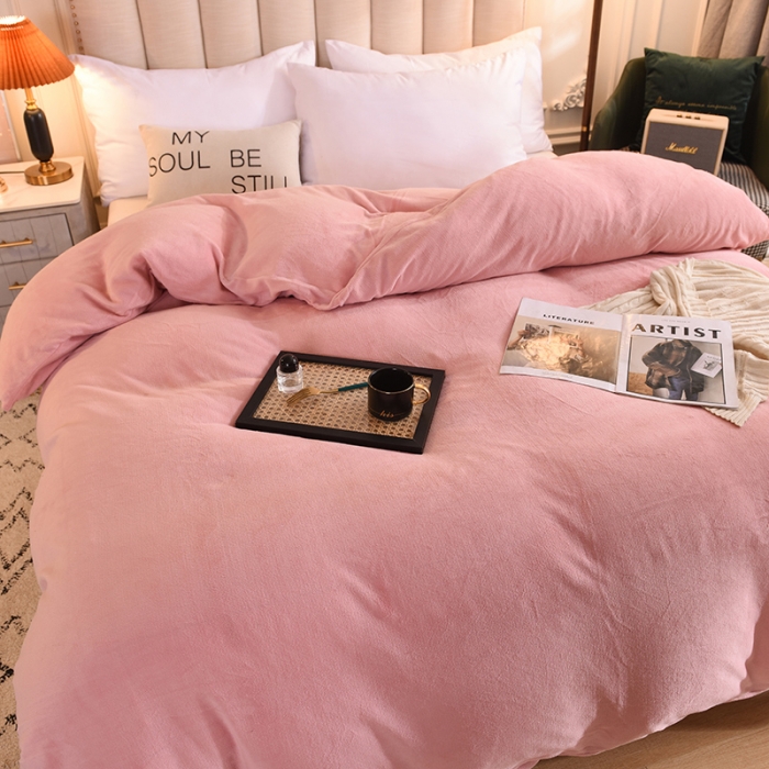 91家纺网 家纺一手货源 找家纺 甜之梦2025牛奶绒纯色拼色单品四件套被套（可定制尺寸）淡粉