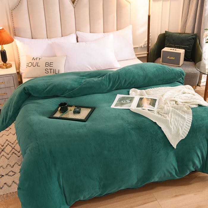 91家纺网 家纺一手货源 找家纺 甜之梦 2025牛奶绒纯色拼色单品四件套被套（可定制尺寸）墨绿