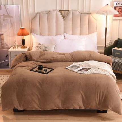 91家纺网 家纺一手货源 找家纺 甜之梦 2025牛奶绒纯色拼色单品四件套被套（可定制尺寸）奶茶咖