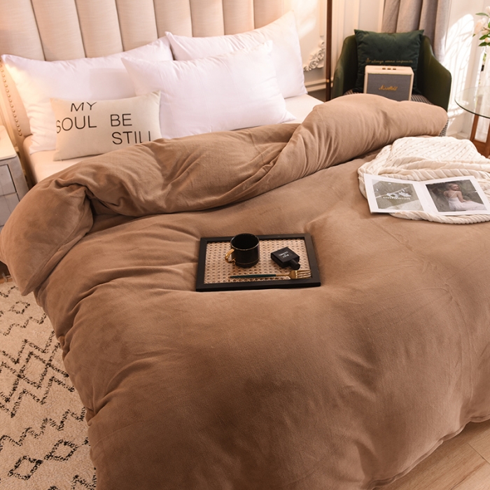 91家纺网 家纺一手货源 找家纺 甜之梦 2025牛奶绒纯色拼色单品四件套被套（可定制尺寸）奶茶咖