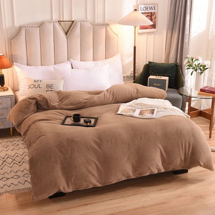 91家纺网 家纺一手货源 找家纺 甜之梦 2025牛奶绒纯色拼色单品四件套被套（可定制尺寸）奶茶咖