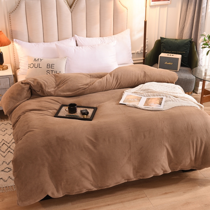 91家纺网 家纺一手货源 找家纺 甜之梦 2025牛奶绒纯色拼色单品四件套被套（可定制尺寸）奶茶咖