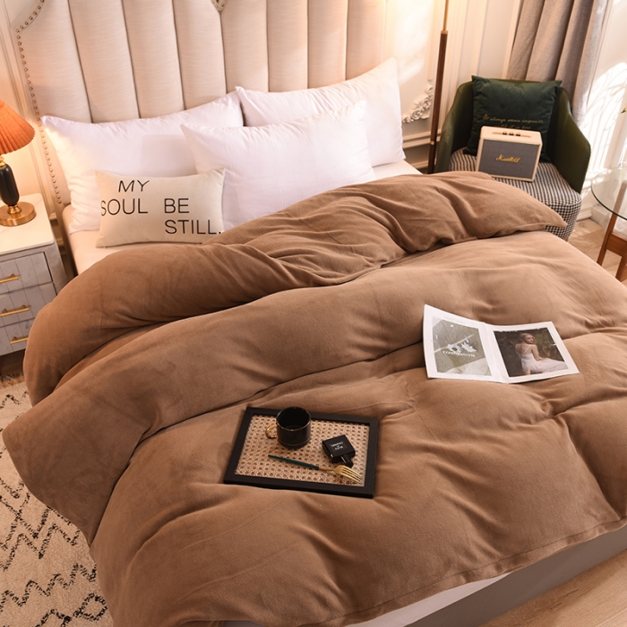 91家纺网 家纺一手货源 找家纺 甜之梦 2025牛奶绒纯色拼色单品四件套被套（可定制尺寸）奶茶咖