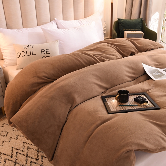 91家纺网 家纺一手货源 找家纺 甜之梦 2025牛奶绒纯色拼色单品四件套被套（可定制尺寸）奶茶咖