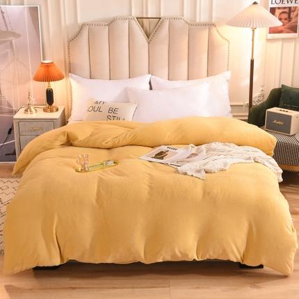 91家纺网 家纺一手货源 找家纺 甜之梦 2025牛奶绒纯色拼色单品四件套被套（可定制尺寸）嫩黄