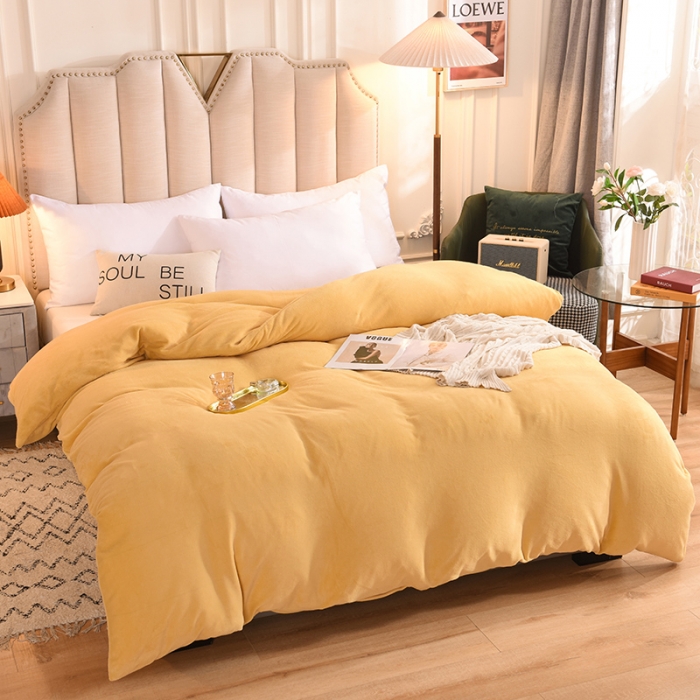 91家纺网 家纺一手货源 找家纺 甜之梦 2025牛奶绒纯色拼色单品四件套被套（可定制尺寸）嫩黄