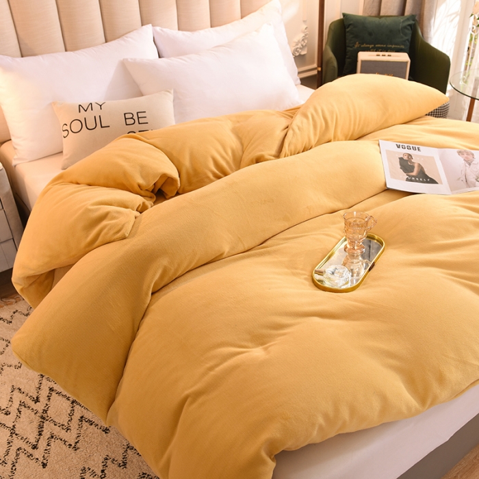 91家纺网 家纺一手货源 找家纺 甜之梦 2025牛奶绒纯色拼色单品四件套被套（可定制尺寸）嫩黄