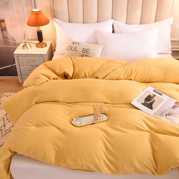 91家纺网 家纺一手货源 找家纺 甜之梦 2025牛奶绒纯色拼色单品四件套被套（可定制尺寸）嫩黄