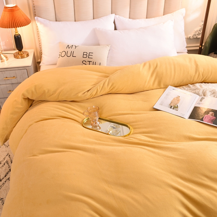 91家纺网 家纺一手货源 找家纺 甜之梦 2025牛奶绒纯色拼色单品四件套被套（可定制尺寸）嫩黄