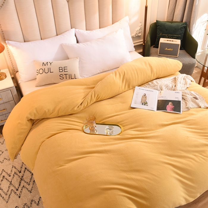91家纺网 家纺一手货源 找家纺 甜之梦 2025牛奶绒纯色拼色单品四件套被套（可定制尺寸）嫩黄