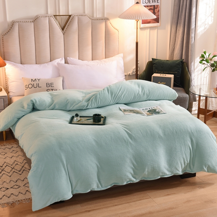 91家纺网 家纺一手货源 找家纺 甜之梦2025牛奶绒纯色拼色单品四件套被套（可定制尺寸）嫩绿