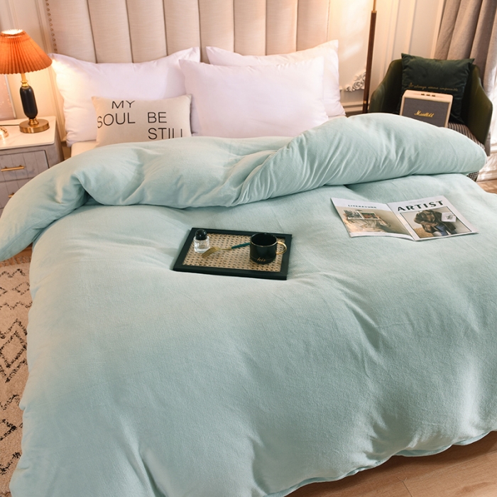 91家纺网 家纺一手货源 找家纺 甜之梦2025牛奶绒纯色拼色单品四件套被套（可定制尺寸）嫩绿