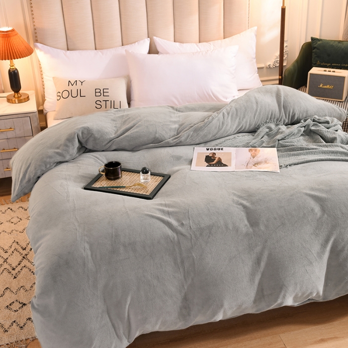 91家纺网 家纺一手货源 找家纺 甜之梦2025牛奶绒纯色拼色单品四件套被套（可定制尺寸）浅灰