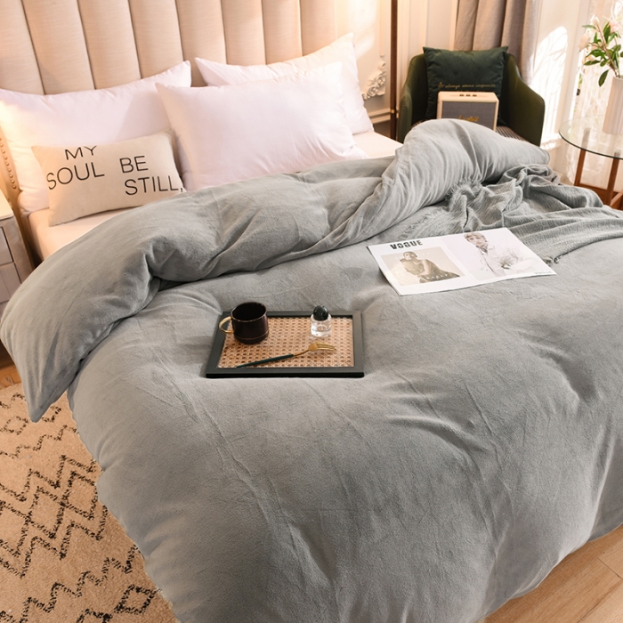 91家纺网 家纺一手货源 找家纺 甜之梦2025牛奶绒纯色拼色单品四件套被套（可定制尺寸）浅灰