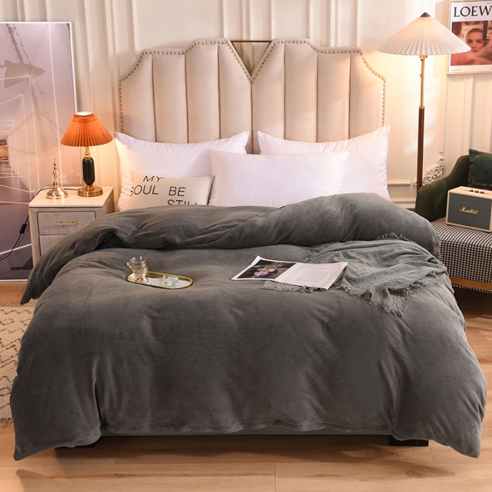 91家纺网 家纺一手货源 找家纺 甜之梦 2025牛奶绒纯色拼色单品四件套被套（可定制尺寸）深灰