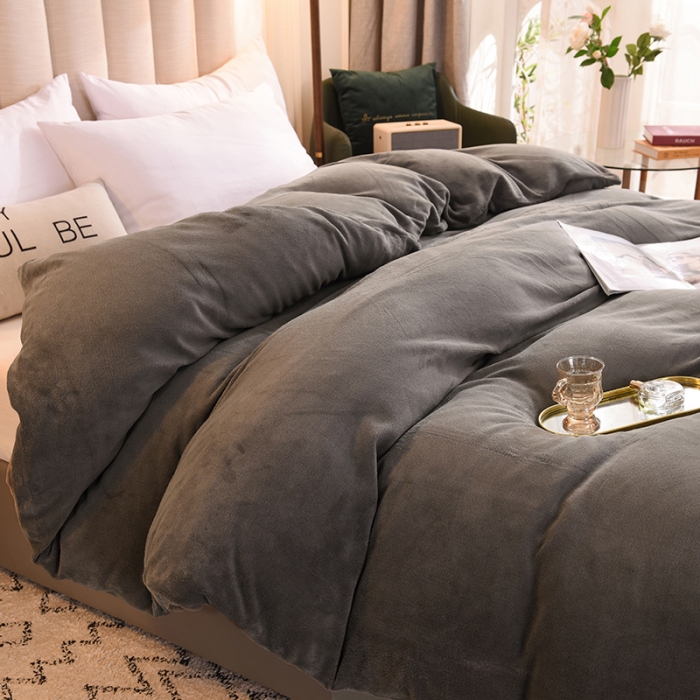 91家纺网 家纺一手货源 找家纺 甜之梦 2025牛奶绒纯色拼色单品四件套被套（可定制尺寸）深灰